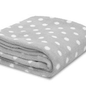 PLUSH BABY BLANKET SILVER & WHITE DOTS NWT